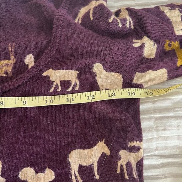 Knitted Dove Novelty Animal Print Cardigan Sz S Long Line Fitted V-neck y2k 90s - Picture 7 of 10